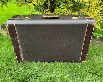 Hard Side Suitcase Dark Brown/BlackVintage Stackable Trunk Brass Locks Storage Box Retro Train Case Travel Luggage