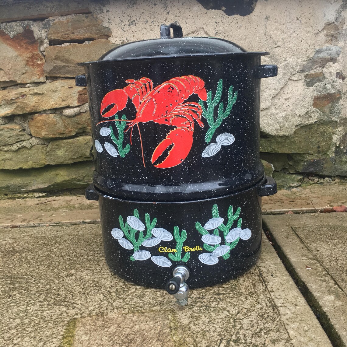 Black Enamel Clam Bake Lobster Pot Steaming Roaster Summer Etsy