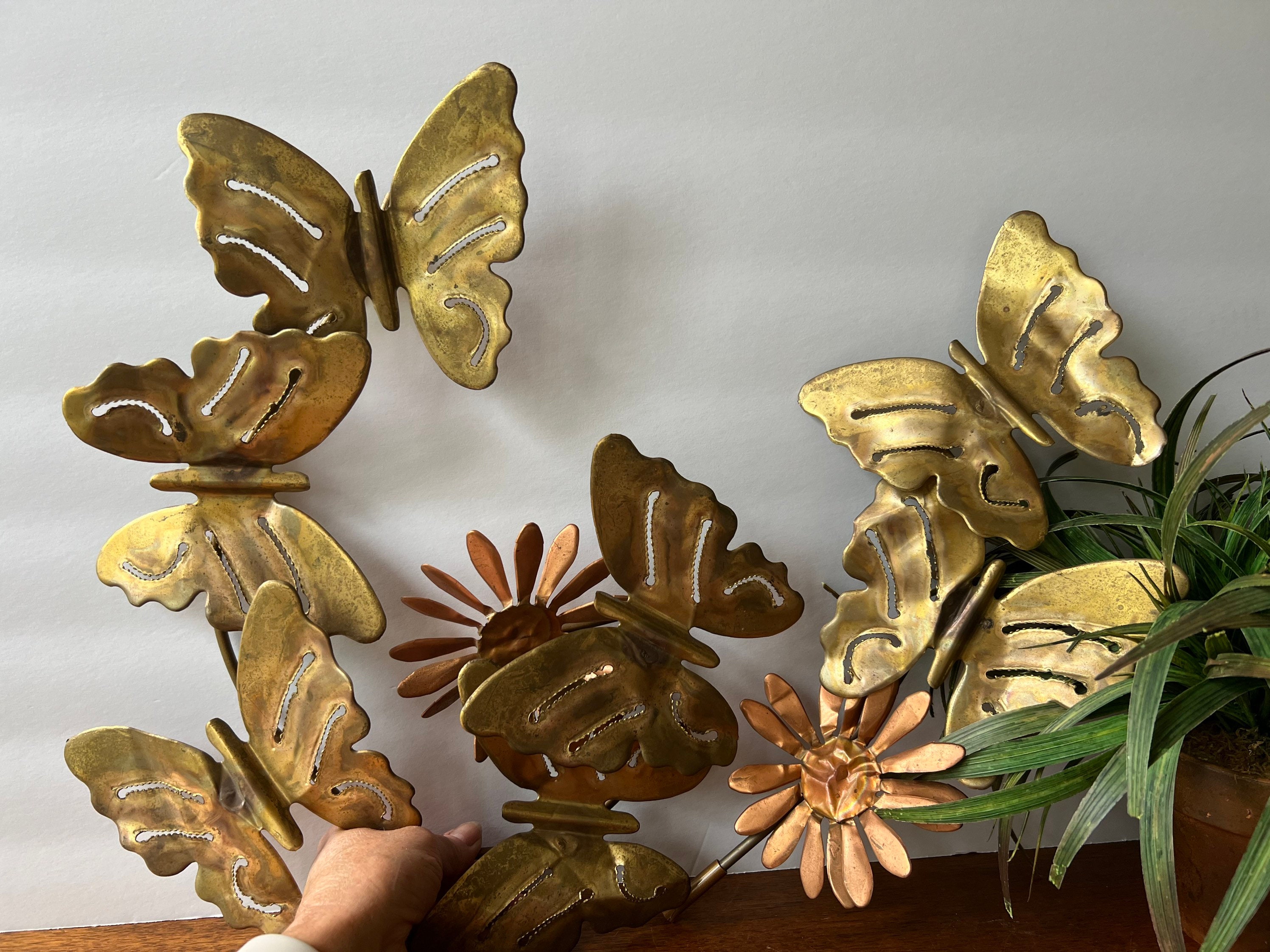 Brass Butterfly Wall Sculpture Decor Mid Century Metal Hanging Art Brass  Gallery Wall Dimensional Retro Boho Wall Art 