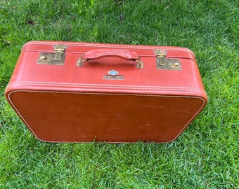 Brown Hard Side Suitcase BELBER Neolite Vintage Stackable Trunk Brass Locks Storage Box Retro Train Case Travel Luggage