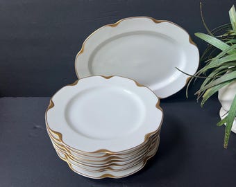 Haviland Limoges “Silver Anniversary”  Luncheon Plates SET of 8 and Oval Serving Plate