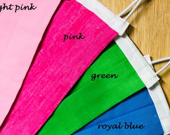 Solid Color Pleated Face Masks: Washable, Reusable, Layered, Breathable, Expandable (with Pleats), Cotton, Made in the USA