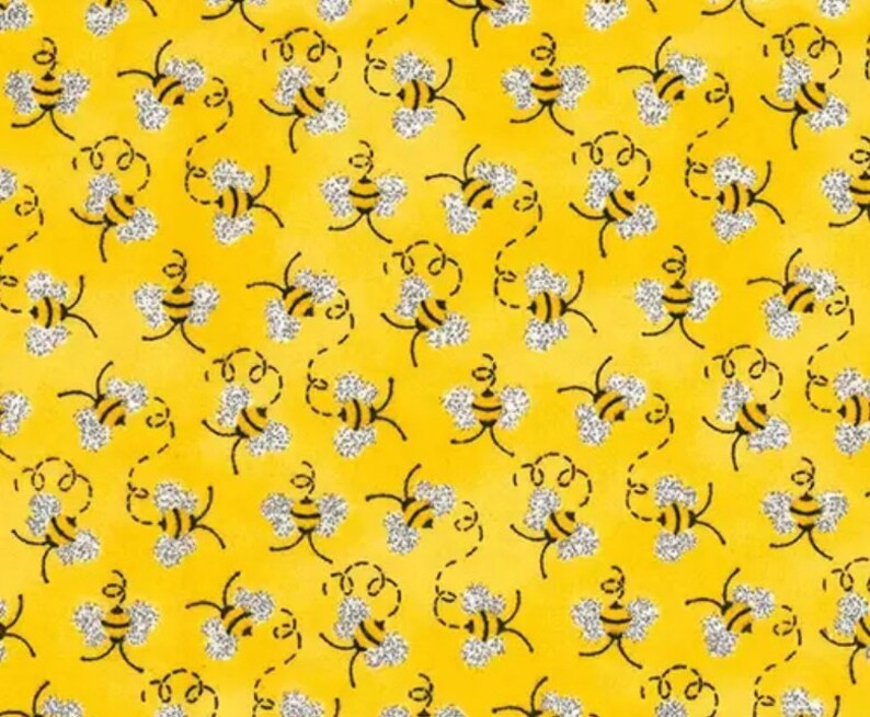 Mini Glitter Honeybee Fabric, Bee Fabric, Bees Quilting Fabric, Bees