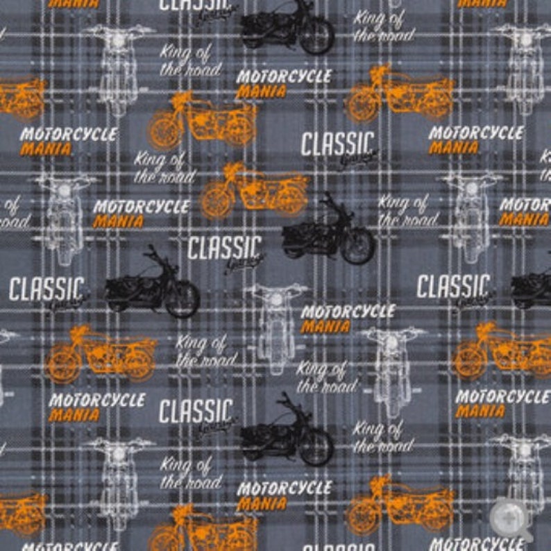 Motorcycle Fabric, Black Motorcycles, Orange Motorcycles, White Motorcycles, Motorcycle Quilting Cotton, Motorcycles Quilt, Dark Gray Fabric image 2