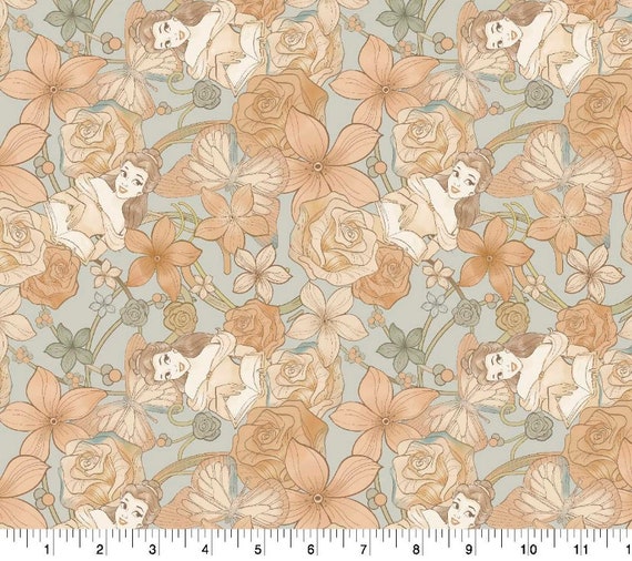 Disney Princess Belle Tropical/Floral fabric 100% cotton FQ 18" x 21" 