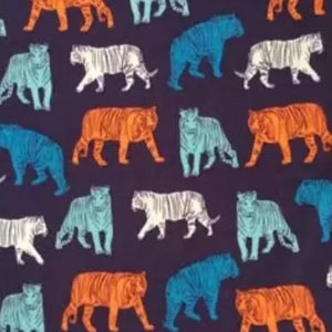 Blue, Orange, Aqua, & White Tiger Fabric, Tiger Cotton, Tigers Fabric, Tiger Quilting Cotton, Tiger Mask Material, Wild Tigers, Bold Tigers