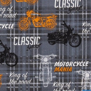 Motorcycle Fabric, Black Motorcycles, Orange Motorcycles, White Motorcycles, Motorcycle Quilting Cotton, Motorcycles Quilt, Dark Gray Fabric image 1