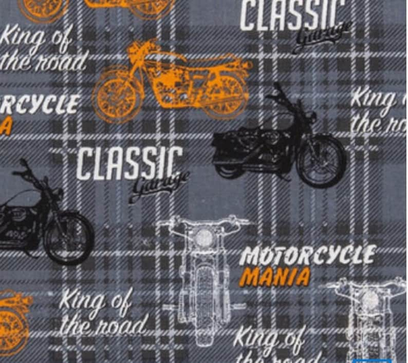 Motorcycle Fabric, Black Motorcycles, Orange Motorcycles, White Motorcycles, Motorcycle Quilting Cotton, Motorcycles Quilt, Dark Gray Fabric image 1