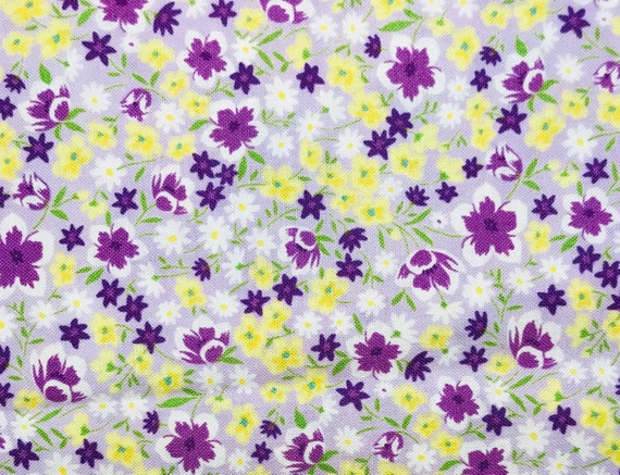 Little Purple, Yellow, & White Flower Fabric, Floral Fabric