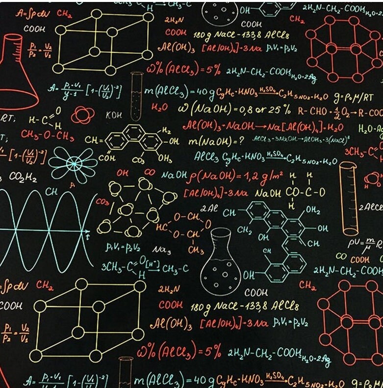 Chemistry Formula Fabric, Molecule Fabric, Chemical Reaction Fabric, Beaker Fabric, School