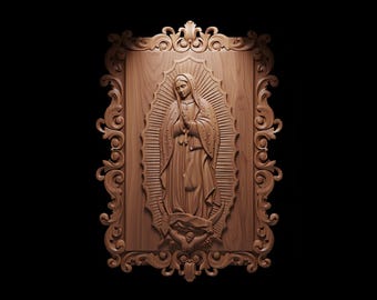 Virgen de Guadalupe con marco ornamental simple "Guadalupana" Archivo STL grabado en Router CNC