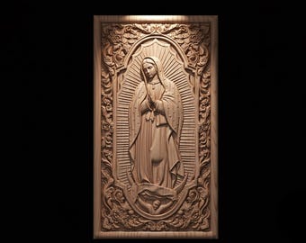 Virgen de Guadalupe con marco ornamental "Guadalupana" Archivo STL grabado en Router CNC