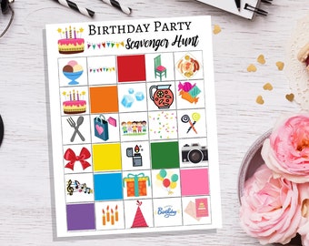 Printable Birthday Party Scavenger Hunt Game, Printable Birthday Party Scavenger Hunt, Kids Birthday Party Scavenger Hunt
