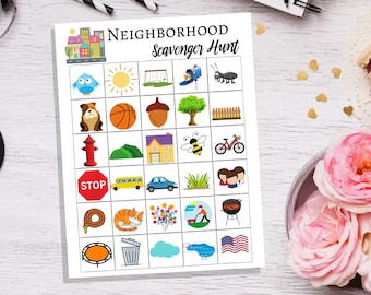 Printable Neighborhood Scavenger Hunt Game, Printable Neighborhood Scavenger Hunt, Kids Neighborhood Scavenger Hunt, Kids Printable Game
