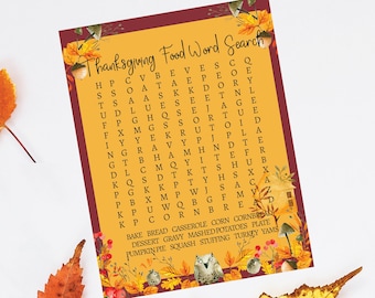 Thanksgiving Word Search Printable, Holiday Party Game, Classroom Games, Last Minute Thanksgiving Game, Thanksgiving Word Game