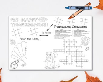 Printable Thanksgiving Placemat, Thanksgiving Kids Table, Thanksgiving Kids Activity, Kids Placemat, Childrens Placemat, Kids Games