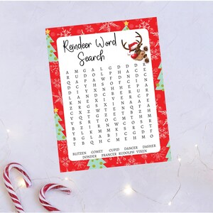 Reindeer Word Search Printable, Holiday Party Game, Classroom Games, Last Minute Christmas Party Ideas, Christmas Word Game