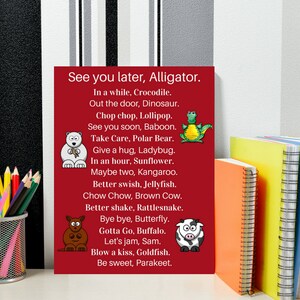 Red Ways to Say Goodbye Printable, Printable Teacher Tool, see You Later Alligator, After While Crocodile, Goodbye Print, Children Print