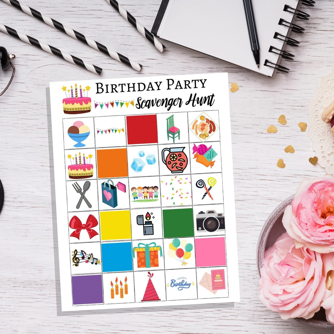 Printable Birthday Party Scavenger Hunt Game, Printable Birthday Party ...