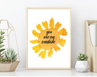 Eres mi sol, arte del sol, arte de la acuarela, arte del sol, arte brillante, arte de la pared del vivero, decoración del vivero, decoración de la pared, decoración del arte de la pared,