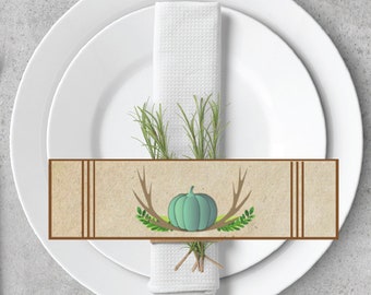 Druckbare Thanksgiving Serviettenringe, Türkis Kürbis Serviettenring, Thanksgiving Dekoration, Papier Serviettenringe, Herbst Serviettenring, Serviettenhalter