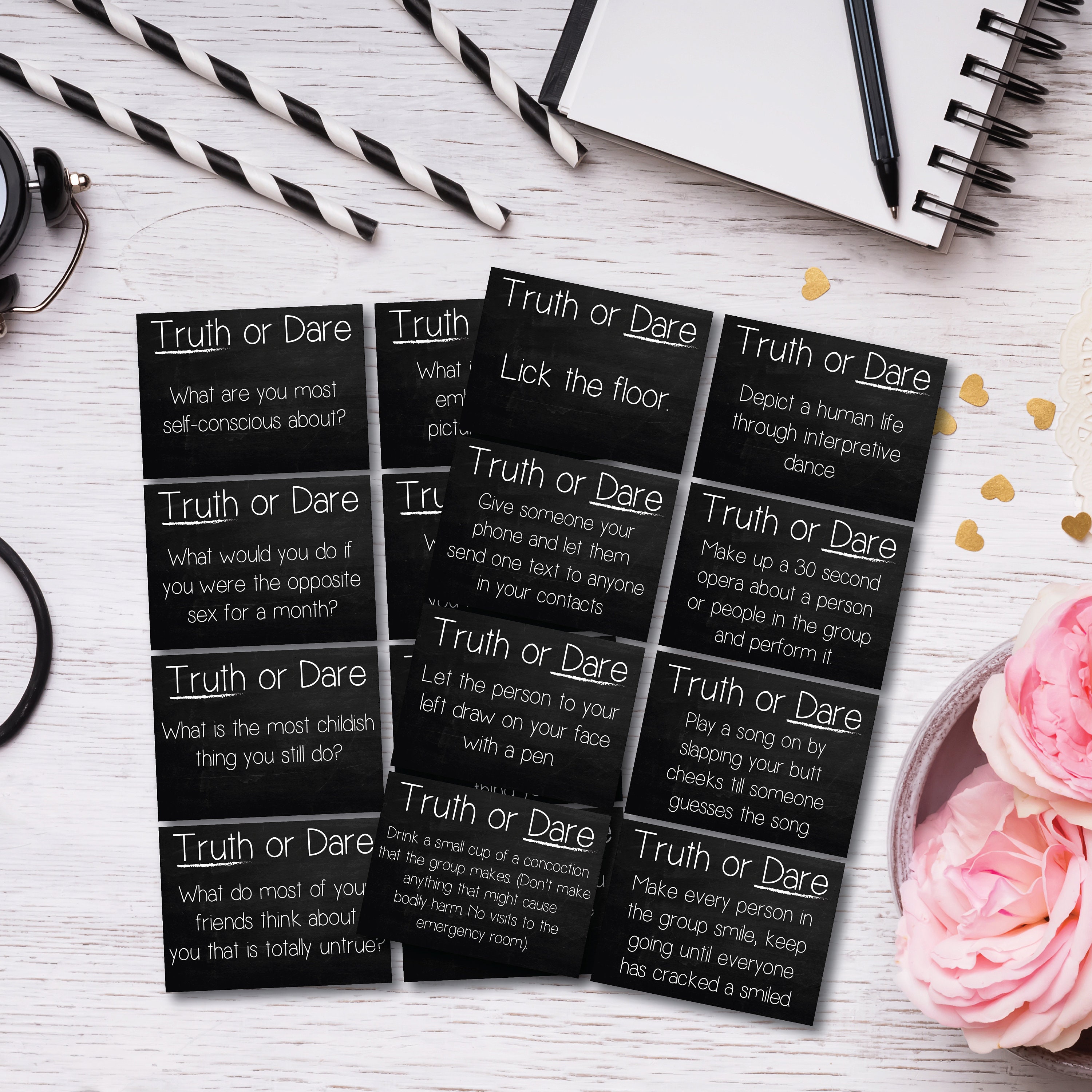 48 Printable Truth Or Dare Cards Truth Or Dare Party Cards Etsy