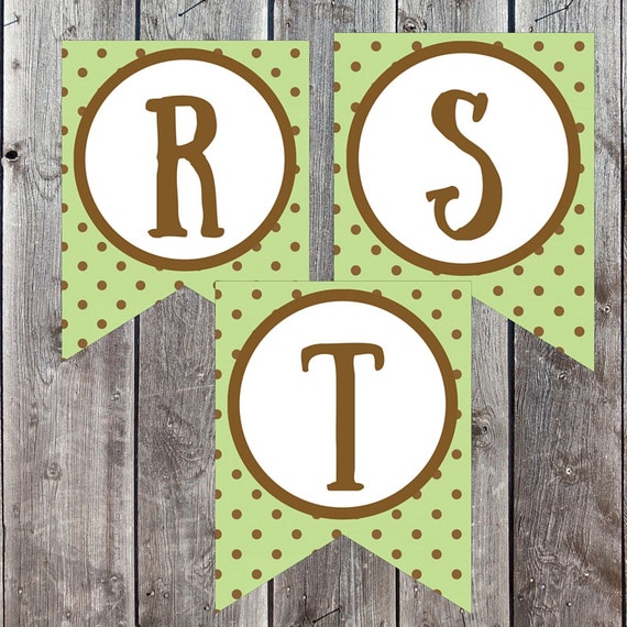 Party Banner Green Brown Printable Letters Birthday Banner Etsy