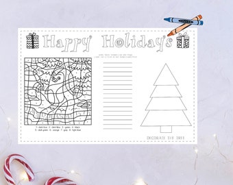 Printable Christmas Placemat, Christmas Kids Table, Christmas Kids Activity, Kids Holiday Placemat, Childrens Placemat, Kids Placemat