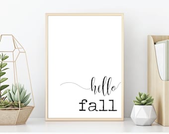 Printable Hello Fall Wall Art, Hello Fall Decor, Autumn Themed Wall Art, Fall Home Decor, Autumn Wall Art, Hello Fall Autumn Decor