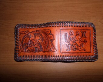 1   Hand  Carved & Tooled Leather Wallet . ( Gemini May 21 - June 20  ) . Men's or Lady's Leather Wallet .  Great Gift .   Canadian Made .
