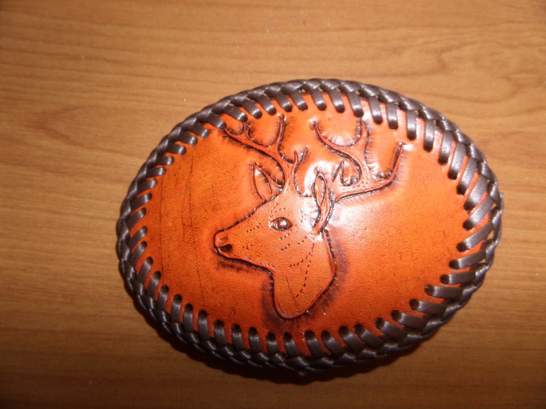 Leather Buckle Deer Head Design Carved & Tooled Gift Etsy