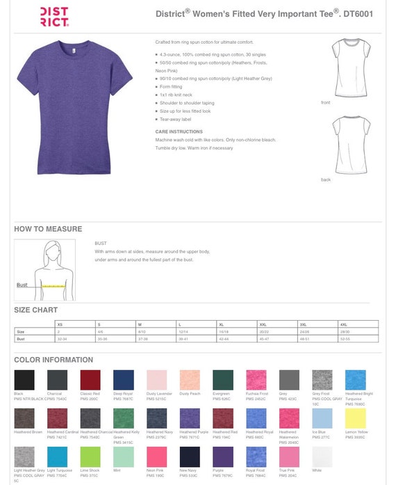 District Very Important Tee Size Chart