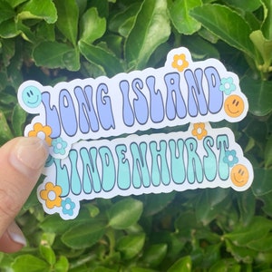 Custom Town City Retro Vibes Aesthetic Smiley Face and Flower Sticker / Groovy Font Custom Laptop Sticker