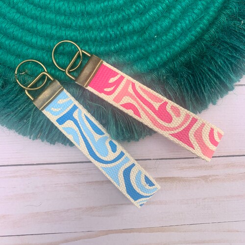 Rainbow Daisy Checkered Wristlet Cute Keychain Key Fob Etsy