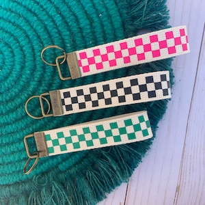 Checkerboard Pattern Keychain Wristlet / Key Fob / Checker Print ...