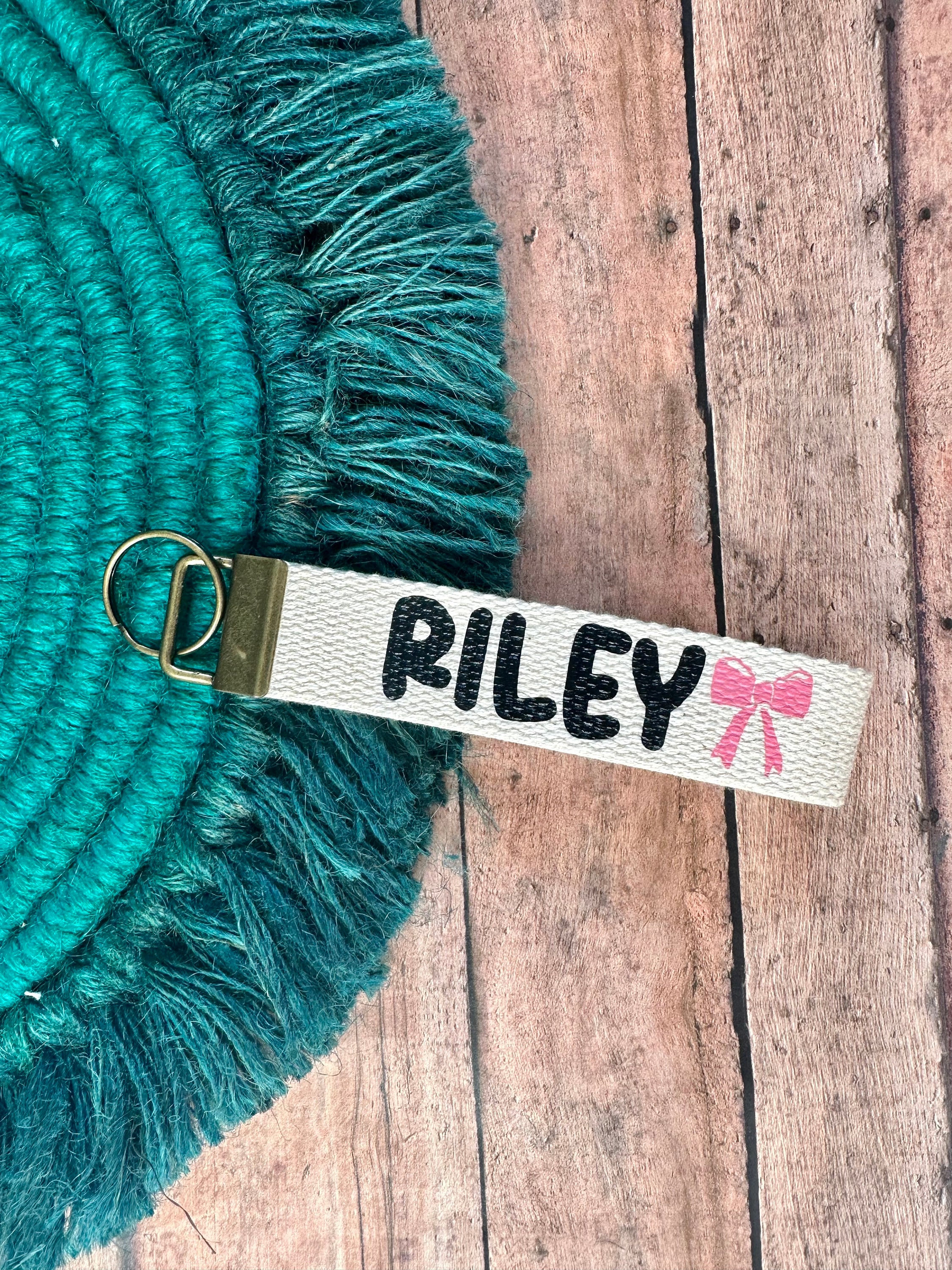 Keychains Custom Ribbons Bow Ribbon Custom Name Keychain Wristlet / Key Fob Keychain Lanyard ...