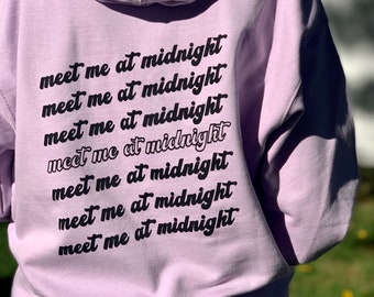 Meet Me at Midnight Lavender Purple Hooded Sweatshirt with Clock and Stars on Front