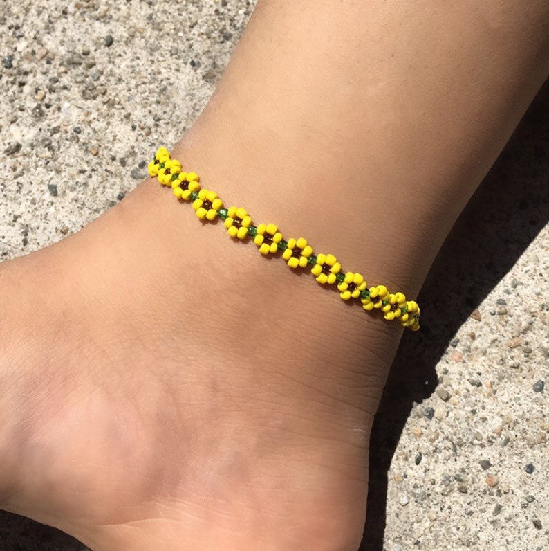 Sunflower Anklet yellow daisy flower ankle bracelet seed Etsy