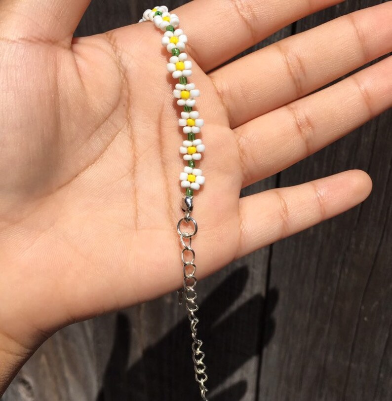 Daisy ankle bracelet white daisy flower anklet seed bead Etsy