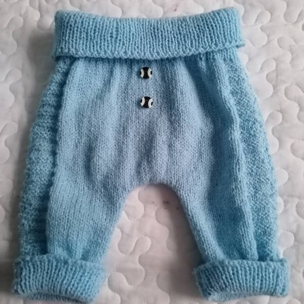 pantalon  bébé   layette bleue vêtement bebe pantalon tricot