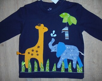 Shirt Geburtstag benäht Zoo Tiere neu Giraffe Elefant Urwald