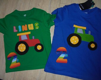 Shirt tractor applique birthday sewn diy handmade tractor bulldozer Fendt