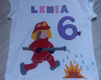 Shirt Applikation benäht Feuerwehrfrau /mann Kerze Geburtstag Feuerwehr