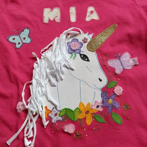 Shirt enrollment school child stars sewn diy handmade unicorn, flowers birthday
