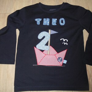 Ship maritim paper ship boat birthday shirt resewn handmade