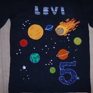 Schoolchild Shirt Resewn Handmade Enrollment Rocket Space Planet Astronaut Birthday Planet Meteorite
