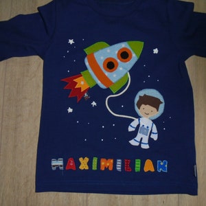 Birthday Shirt sewn rocket space astronaut stars moon schoolchild planets