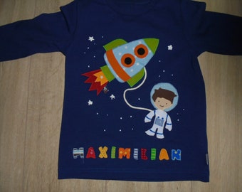 Birthday Shirt sewn rocket space astronaut stars moon schoolchild planets