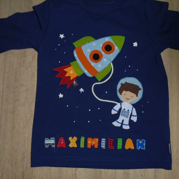 Birthday Shirt Sewn Rocket Space Astronaut Stars Moon SchoolChild Planets