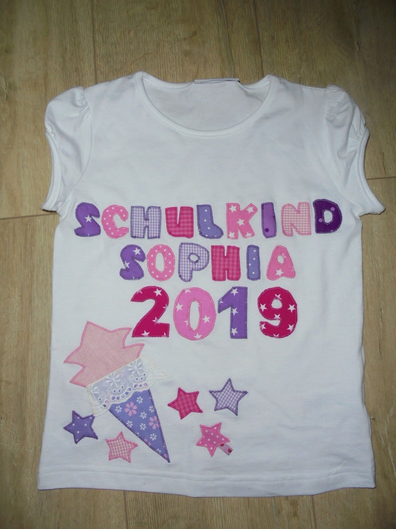 Shirt schooling school child sugar bag, stars, sewn wish shirt diy handmade image 1